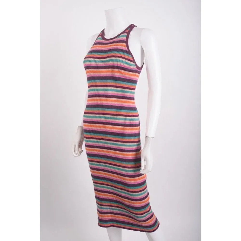 Trina Turk Womens Knit Midi Dress Sz S Blue Point Multi-Color Striped NWOT